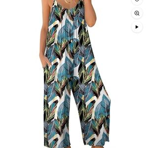Tropical Leaf Print Jumpsuit
